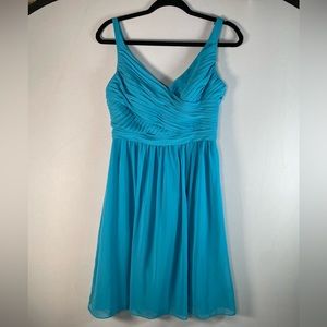 David’s Bridal short blue dress